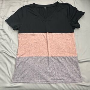 Stylish V-Neck Women's Color Block Tee